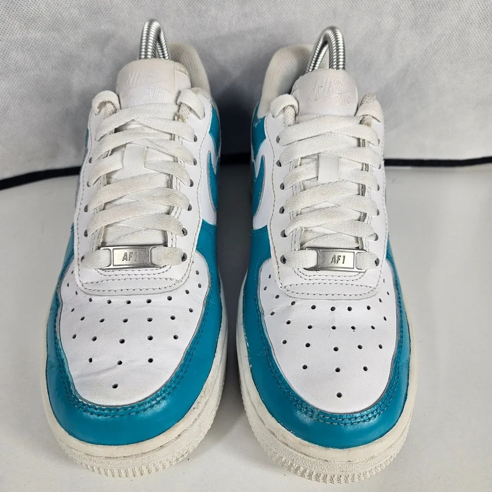 Nike Air Force 1 Low Custom White Teal Leather Sneakers 315115-112 Womens Size 6